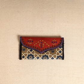 Traditional Kutch Mashru Silk Leather Flap Clutch / Wallet 100