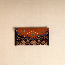 Traditional Kutch Mashru Silk Leather Flap Clutch / Wallet 99