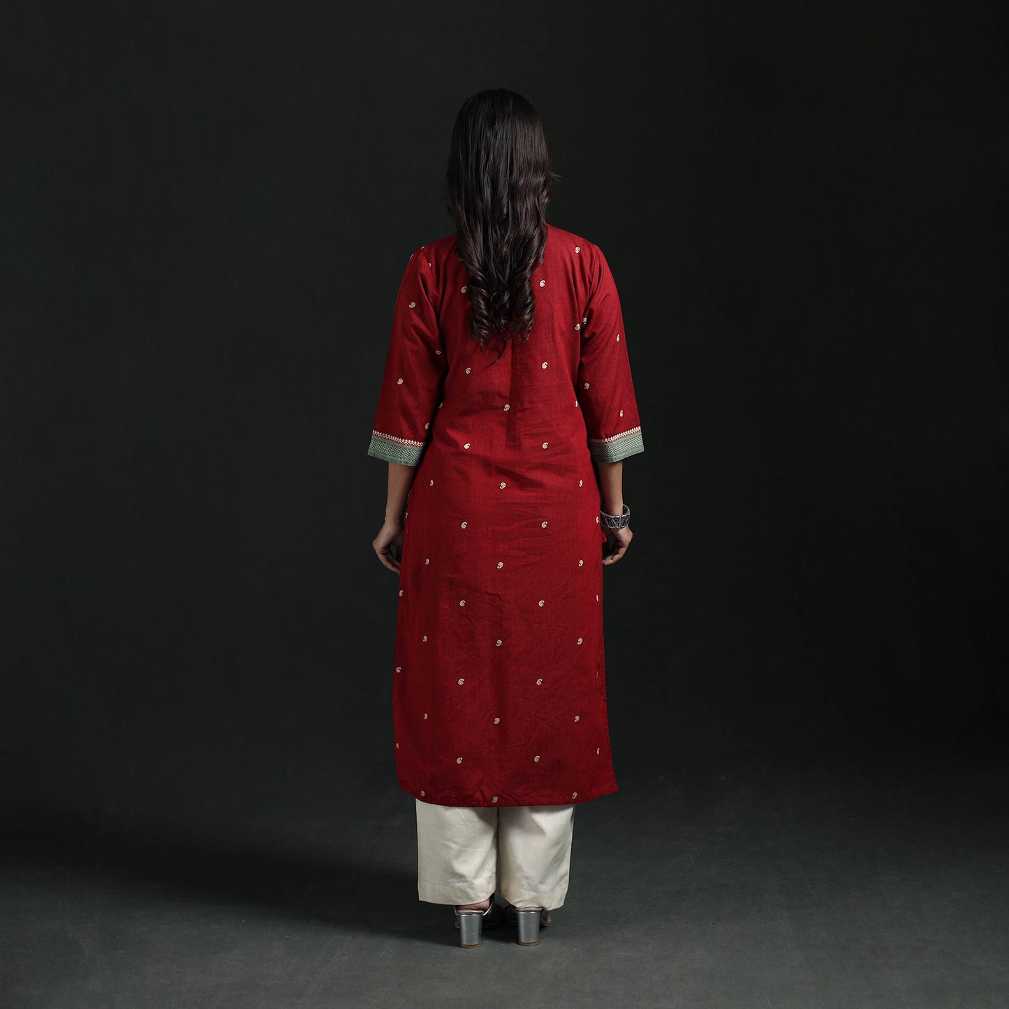 Jacquard Cotton Straight Long Kurta for Women 12