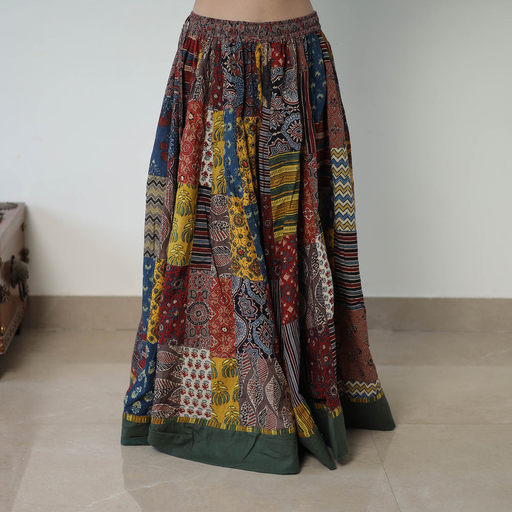 24 Kali Patchwork Block Printed Cotton Ajrakh Skirt 58