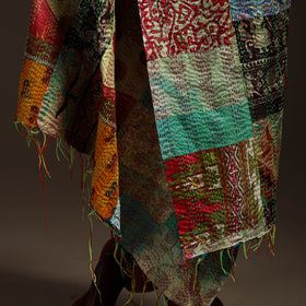 Multicolor - Bengal Hand Embroidery Patchwork Reversible Silk Kantha Dupatta 04