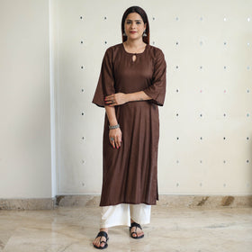 Dark brown - linen viscose plain long straight kurta 43