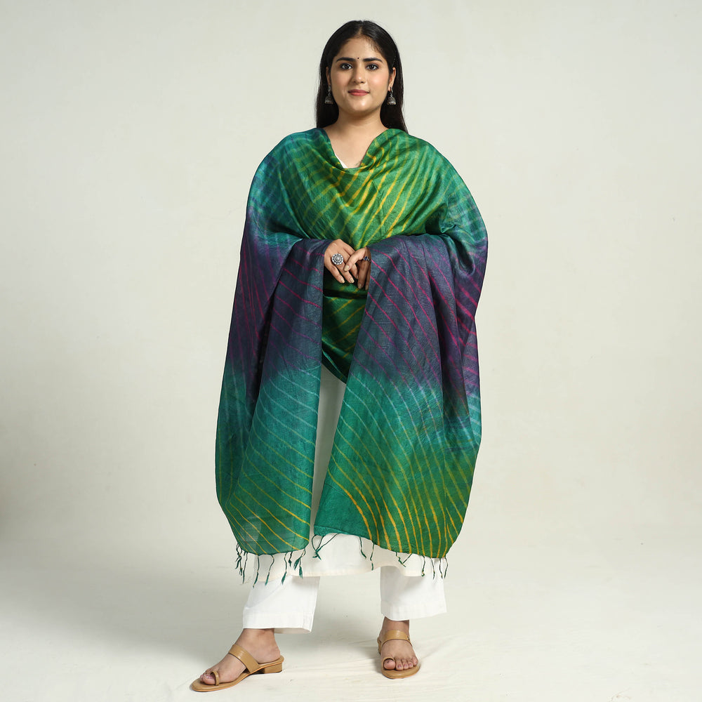 Traditional Tie & Dye Tussar Silk Leheriya Dupatta 04