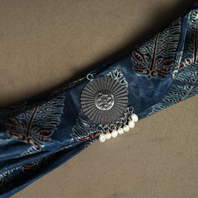 Ajrakh Hand Block Print Natural Dyed Modal Silk Brooch Scarf 16