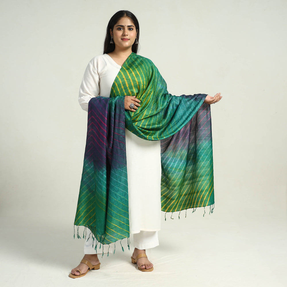 Traditional Tie & Dye Tussar Silk Leheriya Dupatta 04