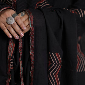 Black - Ajrakh Block Printed Cotton Kurta with Palazzo & Dupatta Set