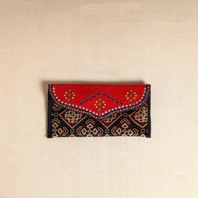 Traditional Kutch Mashru Silk Leather Flap Clutch / Wallet 98