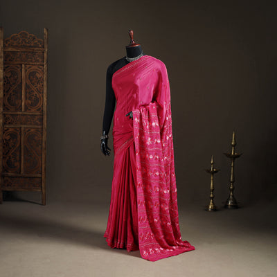 Chinon Silk Hand Embroidery Phulkari Saree 01