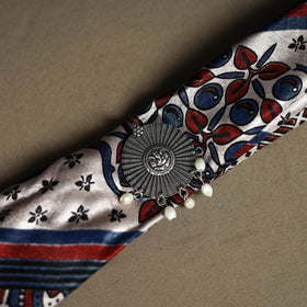 Ajrakh Hand Block Print Natural Dyed Modal Silk Brooch Scarf 17