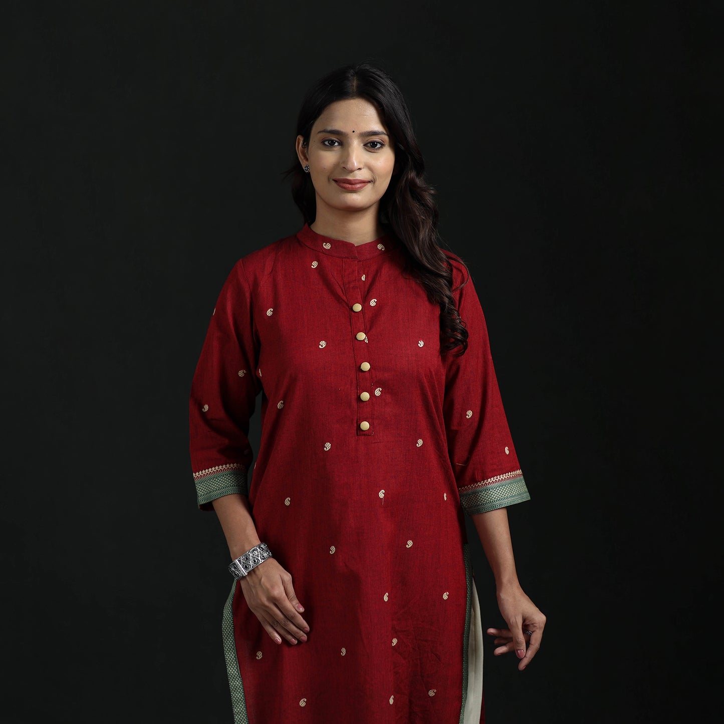 Jacquard Cotton Straight Long Kurta for Women 12