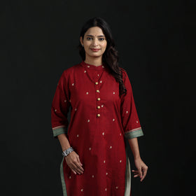 Jacquard Cotton Straight Long Kurta for Women 12