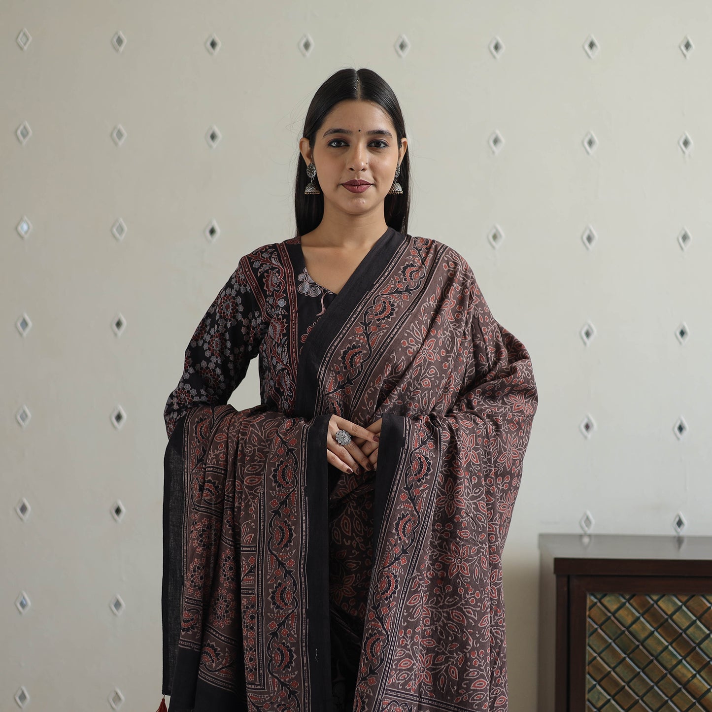 Black - Block Printed Cotton Ajrakh Kurta Set 07