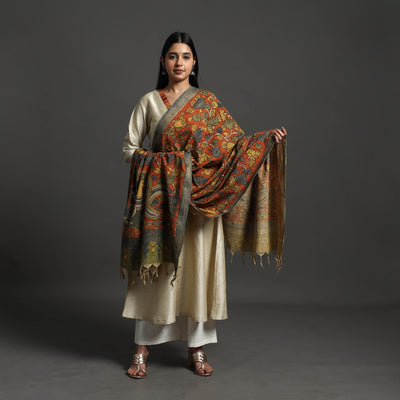 Orange - mangalagiri cotton handpainted pen work kalamkari