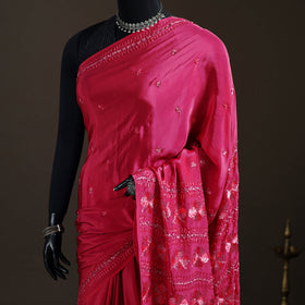 Chinon Silk Hand Embroidery Phulkari Saree 01