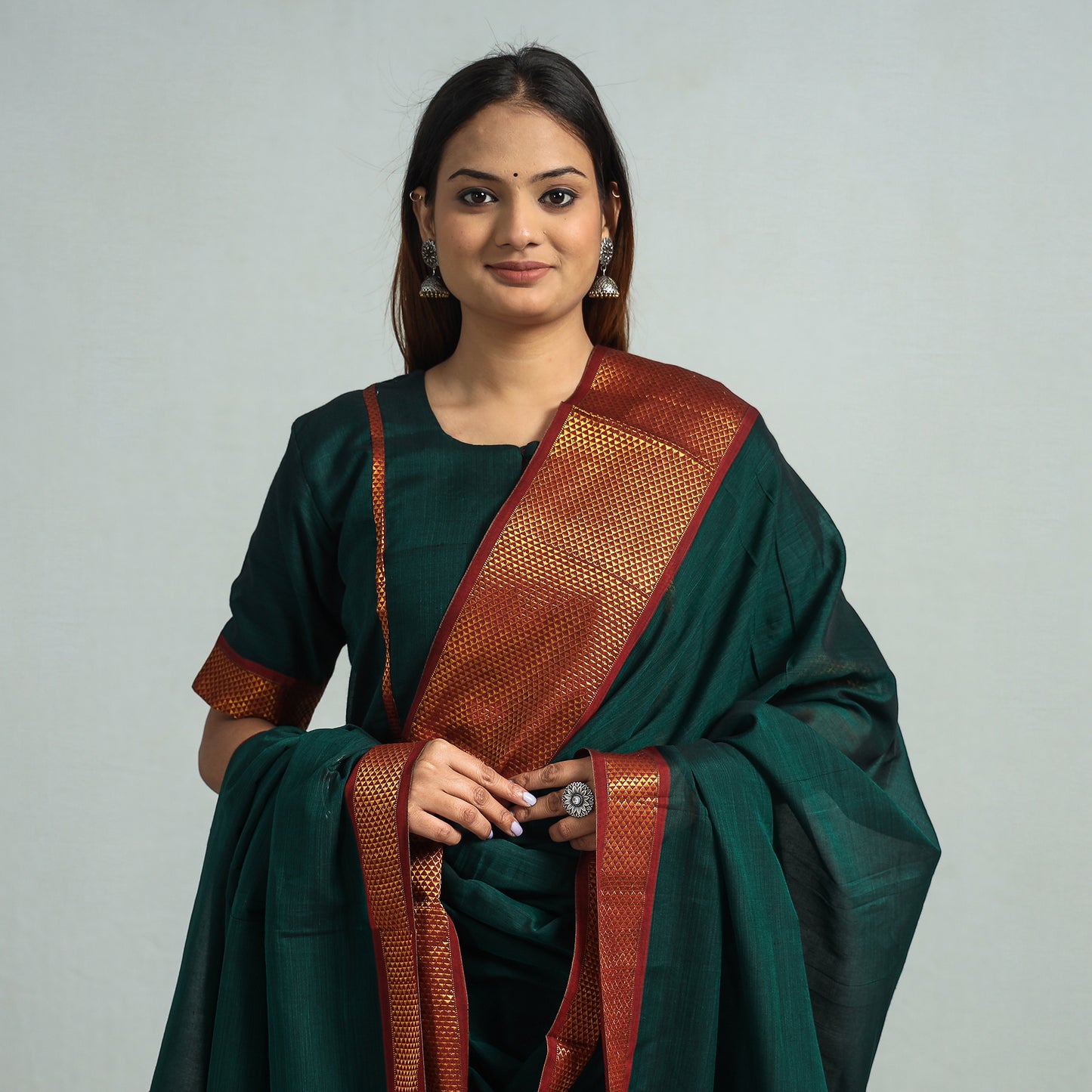 Dark Green - Dharwad Cotton Kurta with Palazzo & Dupatta Set