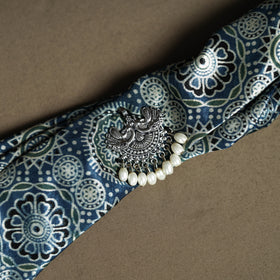 Ajrakh Hand Block Print Natural Dyed Modal Silk Brooch Scarf 18