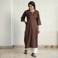 Dark Brown - Linen Viscose Plain Long Straight Kurta 43