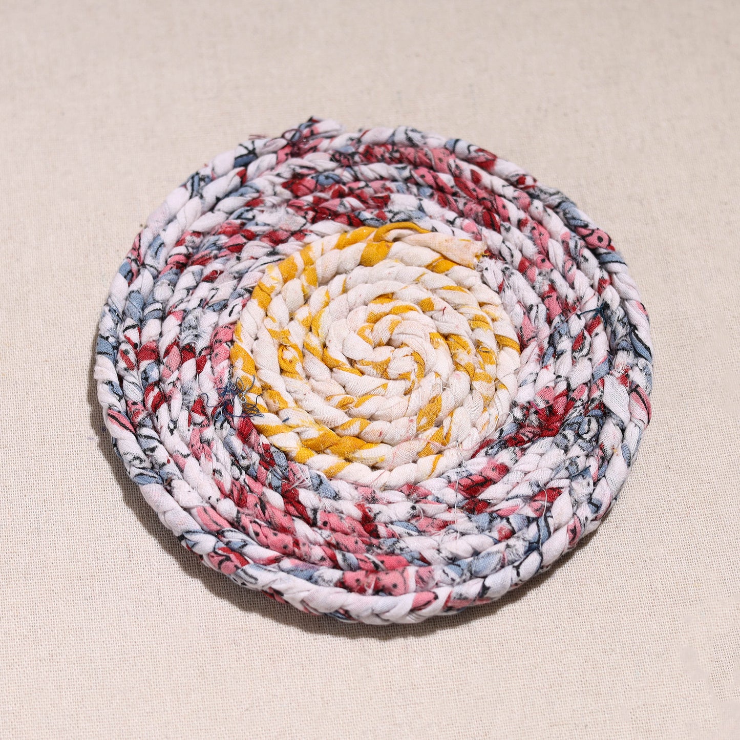 Upcycled Fabric Hand Braided Coaster 30