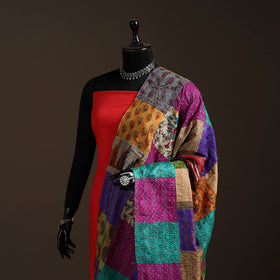 Multicolor - Bengal Hand Embroidery Patchwork Reversible Silk Kantha Dupatta 05