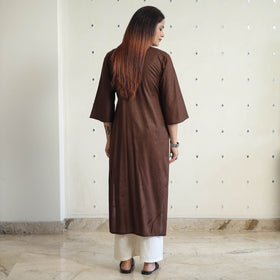 Dark brown - linen viscose plain long straight kurta 43