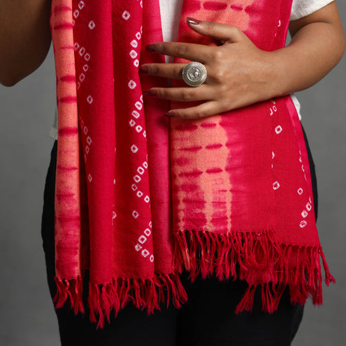 Pink - Kutch Handwoven Bandhani & Shibori Woolen Stole 35