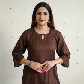 Dark brown - linen viscose plain long straight kurta 43