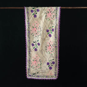 Ranihati Chanderi Silk Hand Embroidered Stole with Pom Pom 156