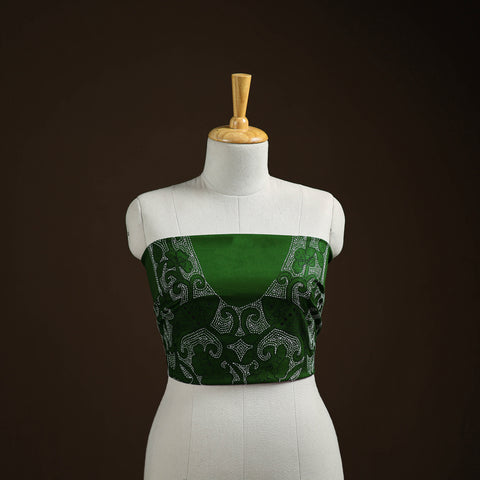 Green - Bengal Kantha Hand Embroidered Cotton Blouse Piece 80