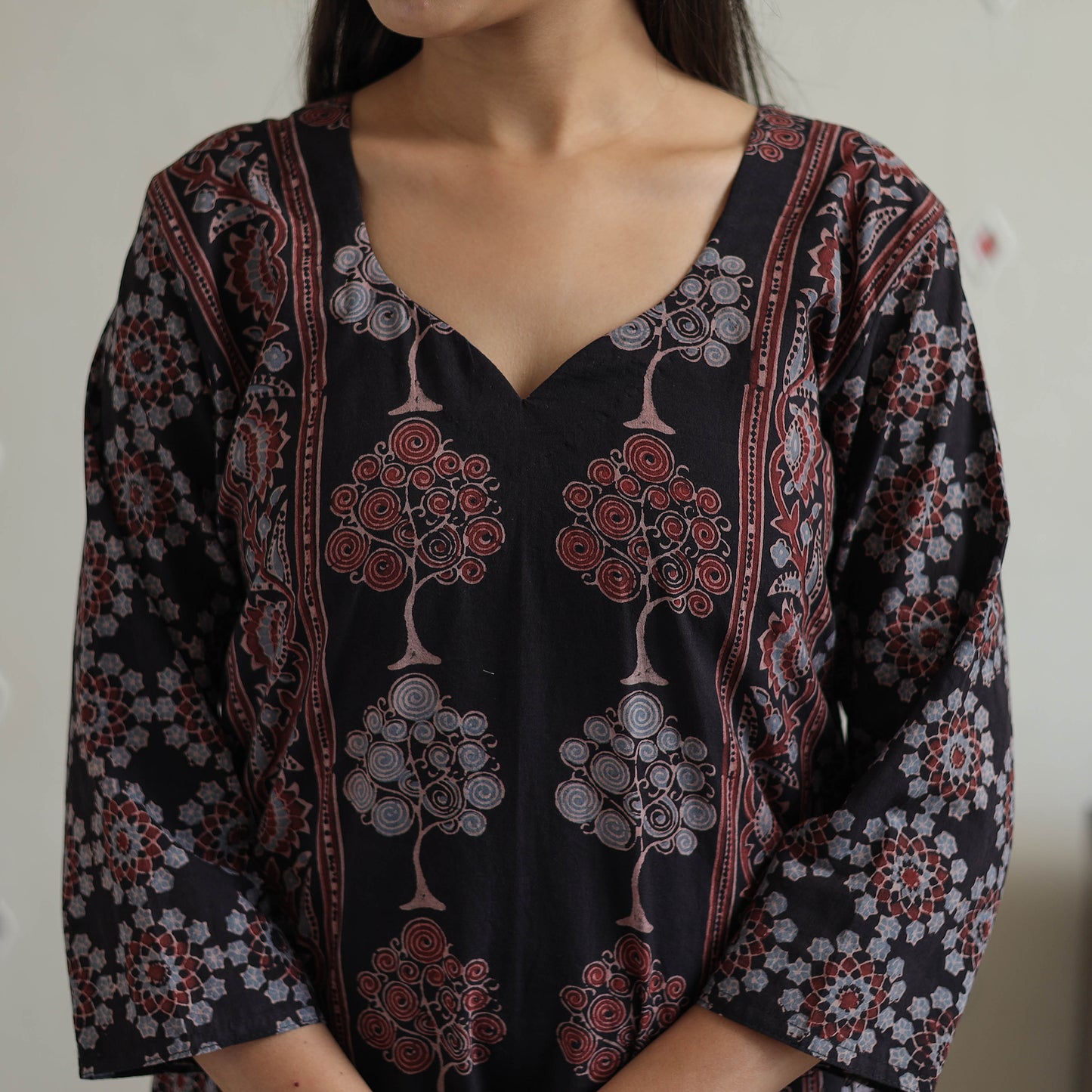 Black - Block Printed Cotton Ajrakh Kurta Set 07