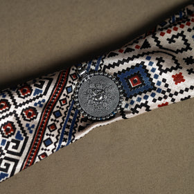 Ajrakh Hand Block Print Natural Dyed Modal Silk Brooch Scarf 20