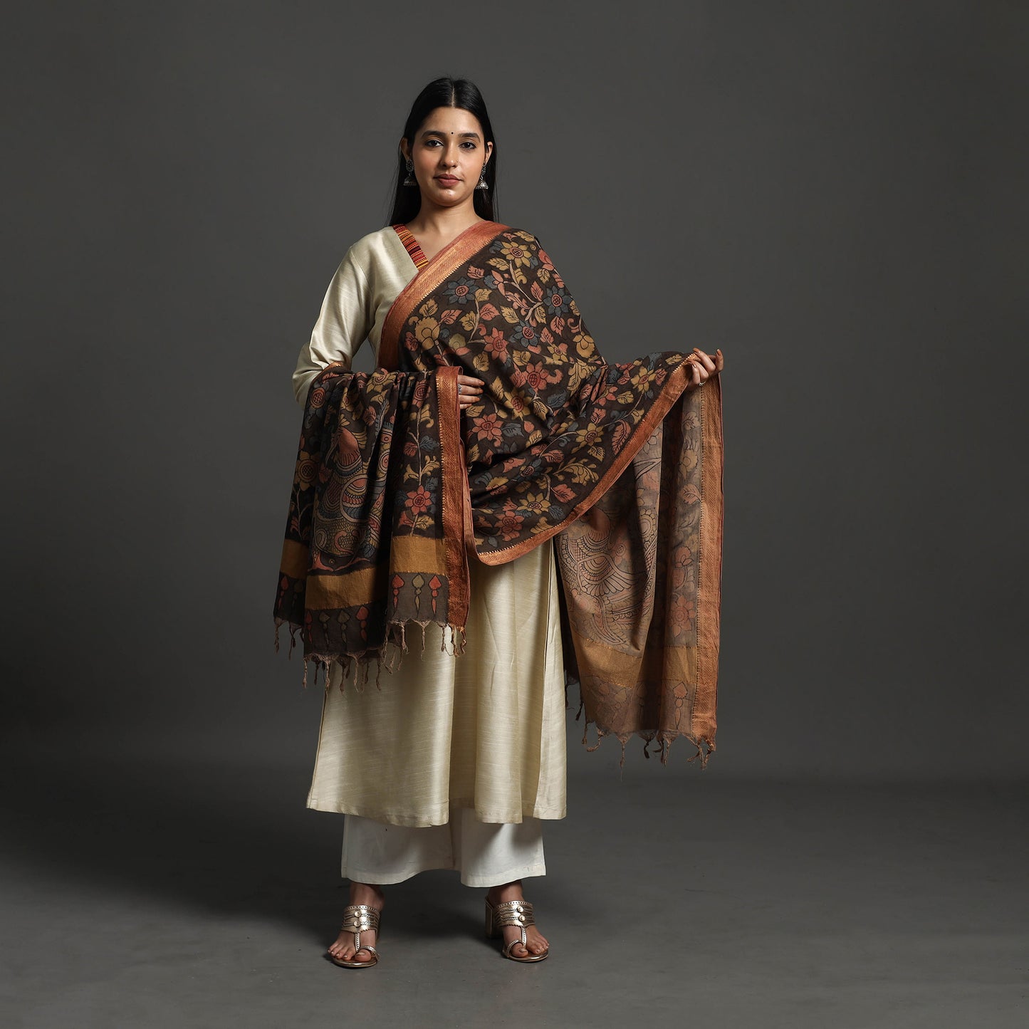 Brown - mangalagiri cotton handpainted pen work kalamkari