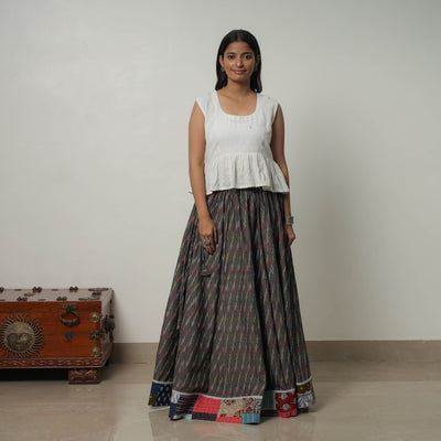 Black - 24 Kali Cotton Pochampally Ikat Skirt with Border 32