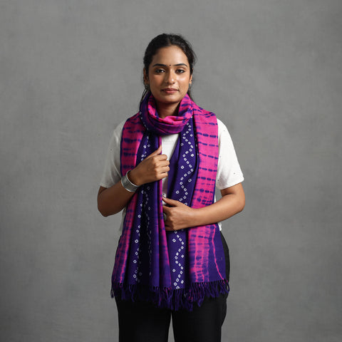 Pink - kutch handwoven bandhani & shibori woolen stole 36