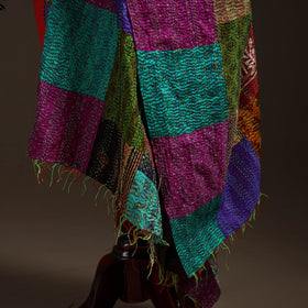 Multicolor - Bengal Hand Embroidery Patchwork Reversible Silk Kantha Dupatta 05