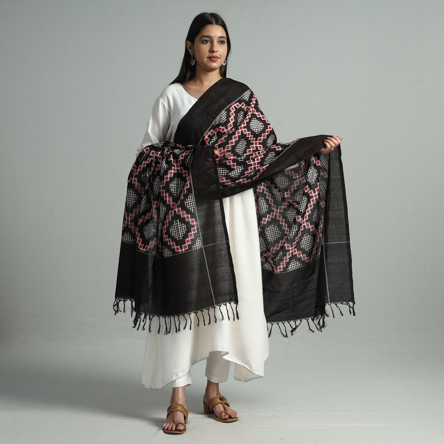Multicolor - Telia Rumal Pochampally Double Ikat Cotton Handloom Dupatta 72