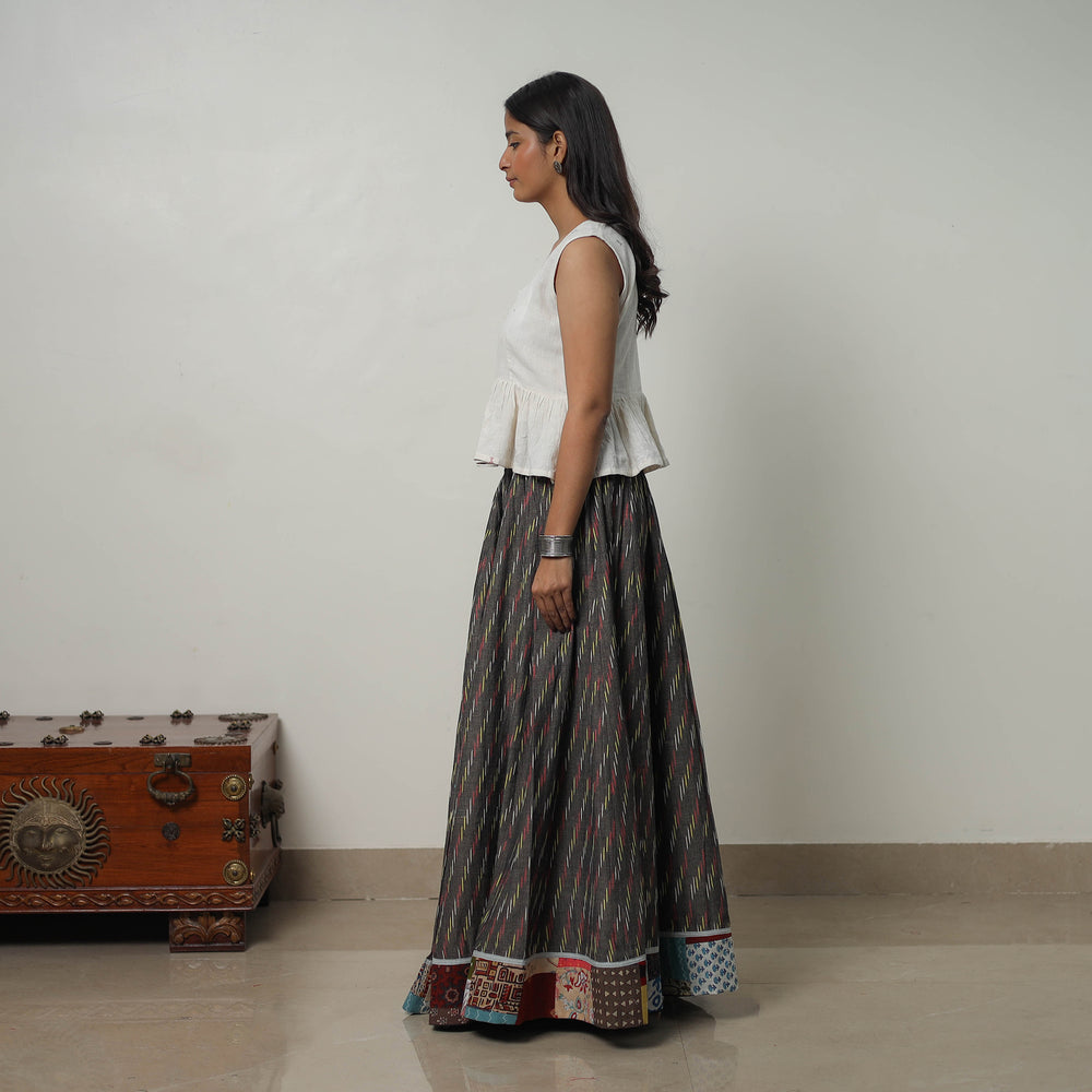 Black - 24 Kali Cotton Pochampally Ikat Skirt with Border 32