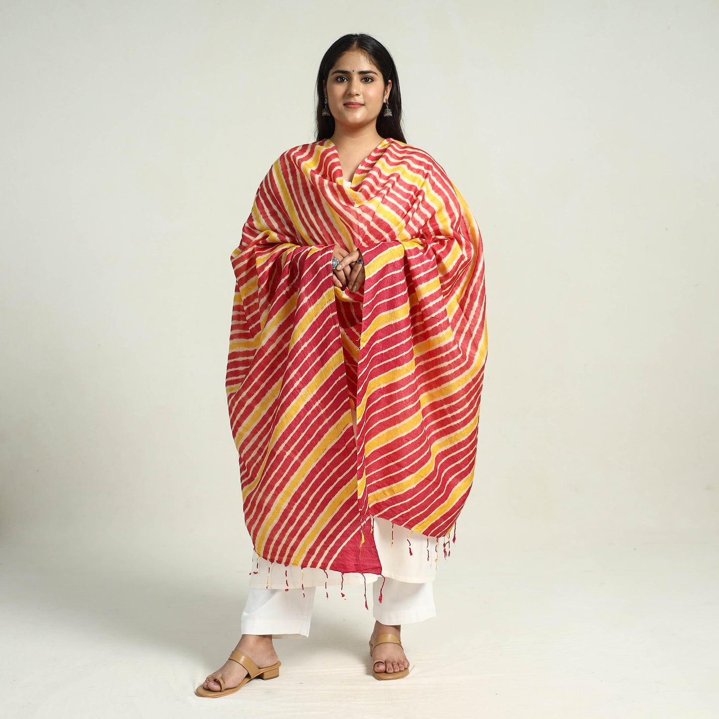 Traditional Tie & Dye Tussar Silk Leheriya Dupatta 06