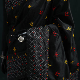 Black - Bengal Hand Embroidery Silk Nakshi Kantha Saree 15