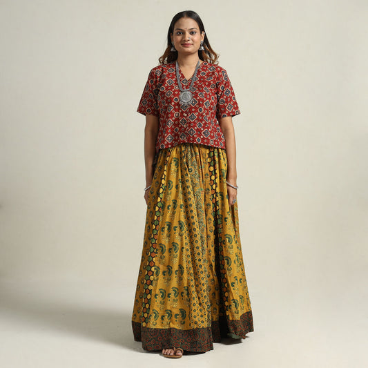 Ajrakh Block Printed 24 Kali Patchwork Cotton Long Skirt 79