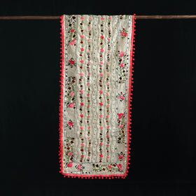 Ranihati Chanderi Silk Hand Embroidered Stole with Pom Pom 154