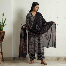Ajrakh Block Printed Cotton Kurta with Palazzo & Dupatta Set
 

