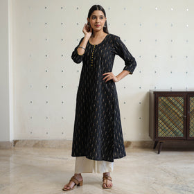 Pochampally Ikat Weave Cotton A-Line Long Kurta for Women