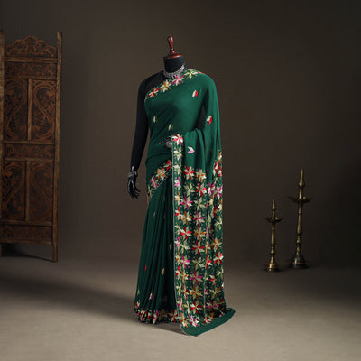 Chinon Silk Hand Embroidery Phulkari Saree 12