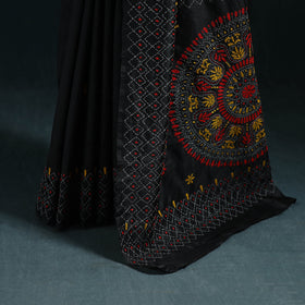 Black - Bengal Hand Embroidery Silk Nakshi Kantha Saree 15