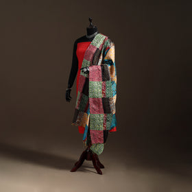 Multicolor - Bengal Hand Embroidery Patchwork Reversible Silk Kantha Dupatta 06