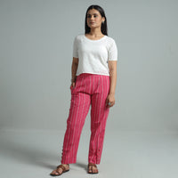 Pink - Jacquard Weave Cotton Elasticated Pant 03