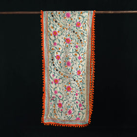 Ranihati Chanderi Silk Hand Embroidered Stole with Pom Pom 153