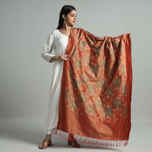 Brown - Pochampally Ikat Weave Pure Silk Handloom Dupatta 52