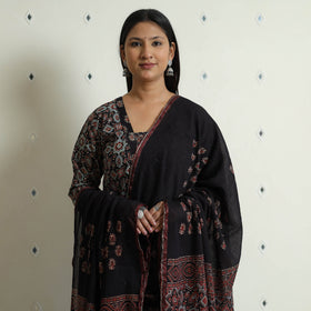 Ajrakh Block Printed Cotton Kurta with Palazzo & Dupatta Set
 
