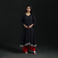 Hand Embroidered Jacquard Cotton A-Line Long Kurta for Women 03